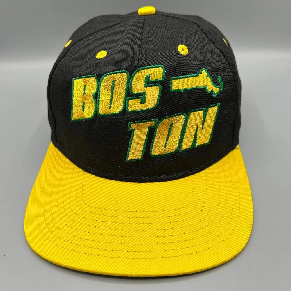 Vintage‎ Boston Hat Men Black Yellow Embroidered Eclipse Snap Back Cap New